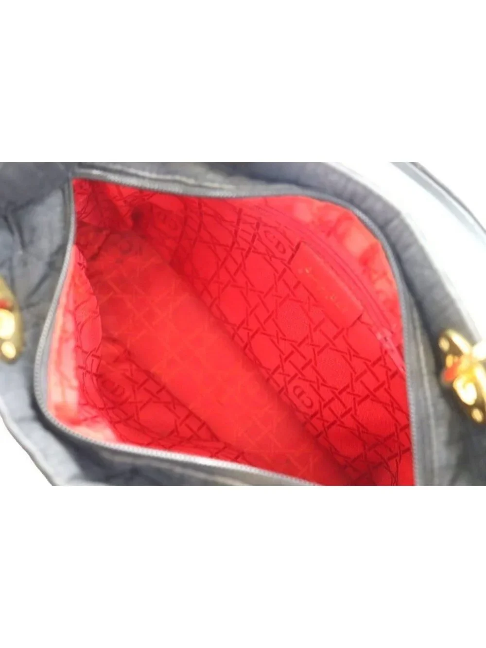 Dior Lady Cannage Hand Bag Quilted Metal Charm Black